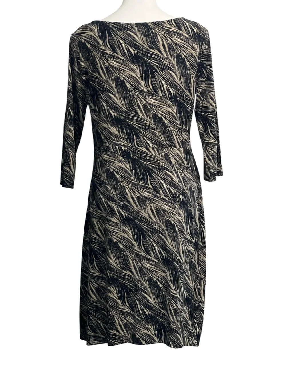 Anne Klein dress XL/16 brown/cream‎ 3/4-Sleeve Boatneck faux wrap office church